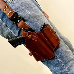 Leather Thigh Holster: Tactical 9mm 1911 Drop Leg Gun holster image 16