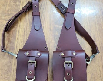 Leather Holster Bag, Tan Shoulder Festival Bag leather harness