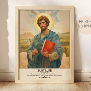 Catholic Saint Luke Canvas Art Painting - Wall Decor Icon, Personalized Gift for Confirmation and Baptism, for Dad or Him.