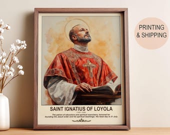 Saint Ignatius Loyola Watercolor Portrait: Catholic Art Print