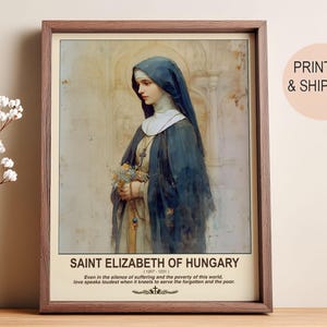 Santa Isabel, retrato de santa húngara, regalos de cumpleaños, decoración del hogar, arte mural, regalos familiares, arte católico, acuarela, santa mujer caridad.