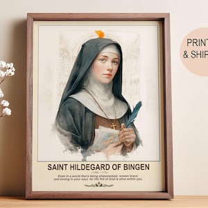 Saint Hildegard, Hildegard of Bingen, Birthday Gifts, Home Decor, Wall Art, Family Gifts, Catholic Art, Holy Spirit Fire, theologian.