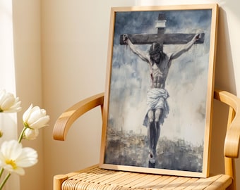 Jesus Crucified on the Cross | Catholic-style Home Decor | Easter Paintings | Lenten Paintings.