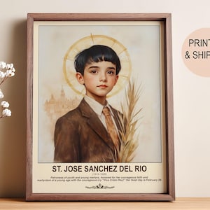 Saint Jose Sanchez del Rio Watercolor Portrait: Catholic Wall Art