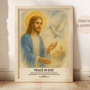 Jesus and Dove, Birthday Gifts, Housewarming Gifts, Wall Art, Catholic Art, Jesus and Dove Wall Art, Christian Gifts Jesus Painting, Nature.