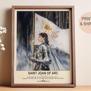 Saint Joan of Arc, Catholic Warrior Saint Print, Birthday Gift, Home Decor, Wall Art, Family Gift, Catholic Art, Sacred Art, Watercolor.