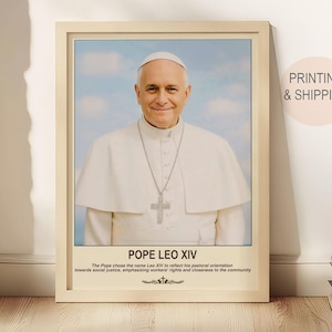 Arte de retrato do Papa Leão XIV, presentes de aniversário, arte de parede, presentes para a família, arte católica, arte de parede católica, papa moderno, ícone da justiça social Leão XIV