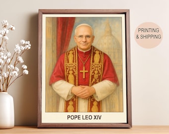 Paus Leo XIV portretkunstposter - gepersonaliseerd cadeau voor housewarming verjaardagsfeestje, Vaticaan.