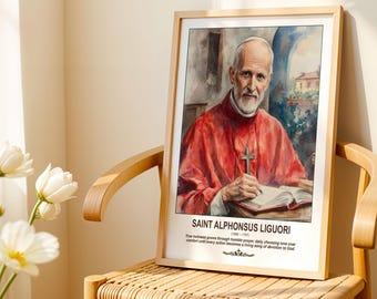 St. Alphonsus Liguori Print | Catholic Saint Art | Watercolor Priest Wall Decor.