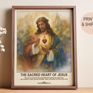 Heilig hart van Jezus, kunst aan de muur, cadeaus voor thuis, katholieke kunst, heilige kunst, aquarel, verjaardagscadeaus, Jezus Christus, goddelijke barmhartigheid, portret.