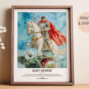 Saint George Art | Catholic Christian Wall Art | Gift of Victory Divine Protection.