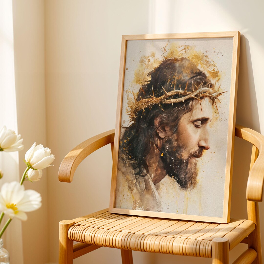 Jesus Crown of Thorns Wall Art | Catholic Jesus Portrait | Christian ...