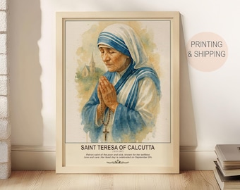 Saint Teresa of Calcutta, Mother Teresa&#39;s Praying Heart, Birthday Gift, Housewarming Gift, Wall Art, Family Gift, Mother Teresa&#39;s Prayer.