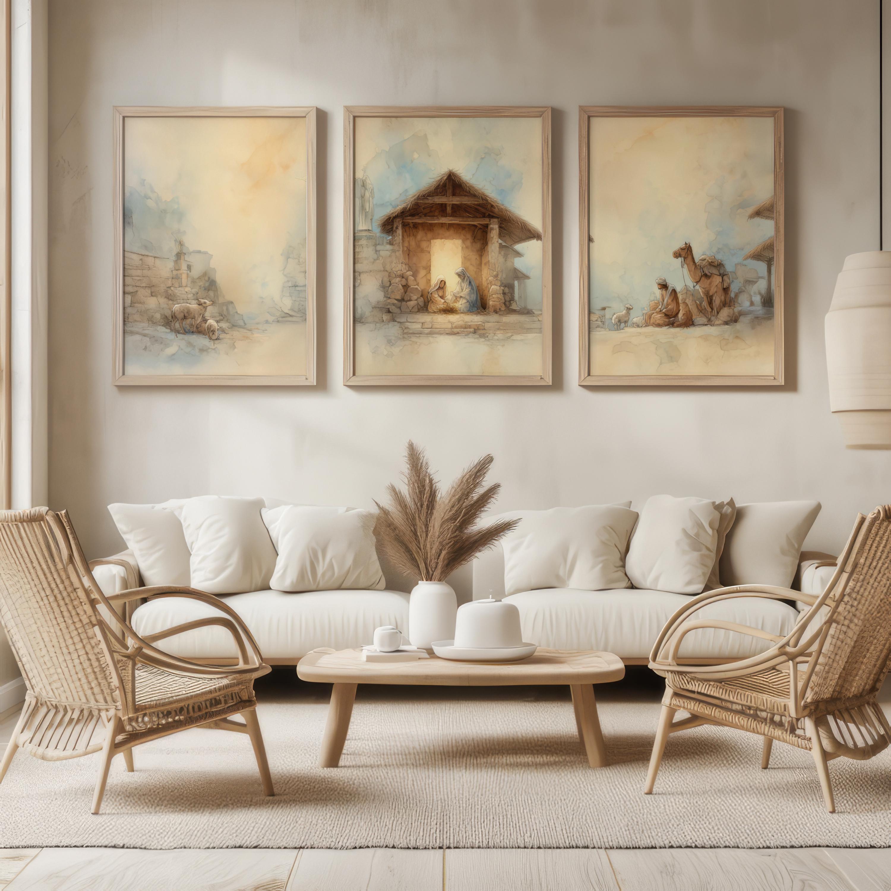 Nativity Triptych Wall Art Set | Holy Family Watercolor Christmas ...