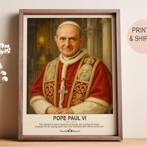 Pope Paul VI canvas Portrait - Personalized gift for him or her, Religious wall art, home decor painting.