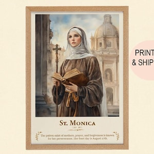 Santa Mónica, decoración del hogar, regalos de cumpleaños, regalos de inauguración de la casa, arte mural, arte católico, arte sacro, láminas de Santa Mónica, patrona de las madres.