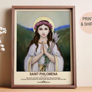 St. Philomena Aquarell Druck - Personalisiertes Geburtstagsgeschenk für Taufe, Schutzpatron für Großmütter und Mütter.