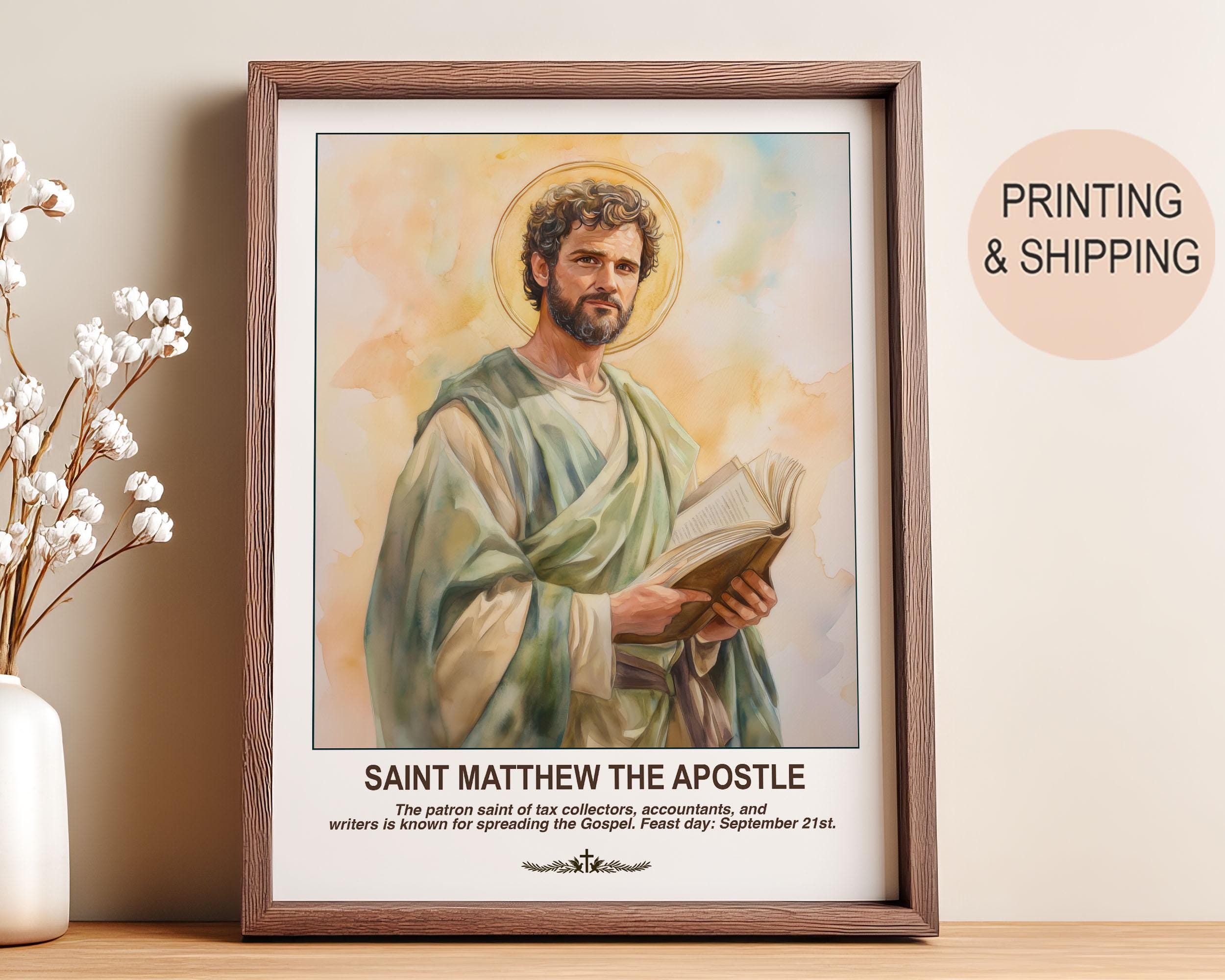 St. Matthew the Apostle Wall Art – Personalized Christian Gift for Baptism and Confirmation, for Home Prayer Room.