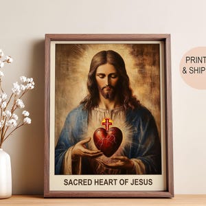 Sacred Heart of Jesus Art - Personalized Gifts for Family, Housewarming Gifts, Religious Wall Art, heart of Jesus.