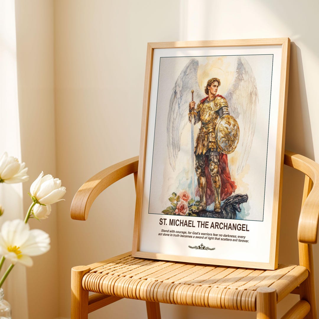 Archangel Michael Watercolor Art Print | Saint Michael Angel Christian ...