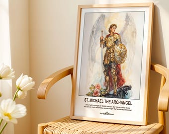 Archangel Michael Watercolor Art Print | Saint Michael Angel Christian Wall Decor.