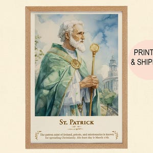 Saint Patrick, Saint Patrick Wall Art, Home Decor, Birthday Gifts, Housewarming Gifts, Wall Art, Catholic Artwork, Patron Saint, Sacred Art.