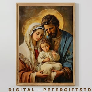 Holy Family in Warm Light, Holy Paintings, LDS Art, Bible Art, Blessings of Mary and Joseph, Peaceful Love of Family, Tender Moments.