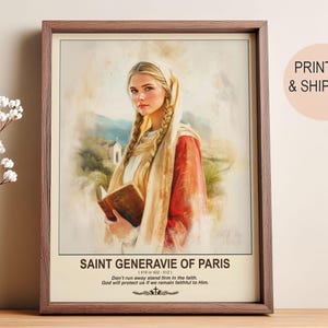 Saint Genevieve Watercolor Art Print: Catholic Home Decor