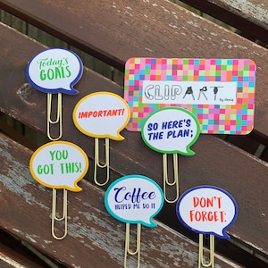Reminder Paper Clips | Set of 6 | Bookmarks | Bullet Journal Page Marker | Planner Clip | Motivational | Decorative Paper Clips