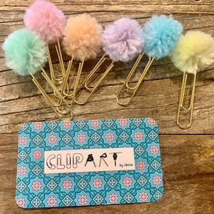 Pastel Pom Paper Clips | Set | Cute Bookmarks | Bullet Journal Page Marker | Planner Clip | Stationery Clips | Decorative Paper Clips
