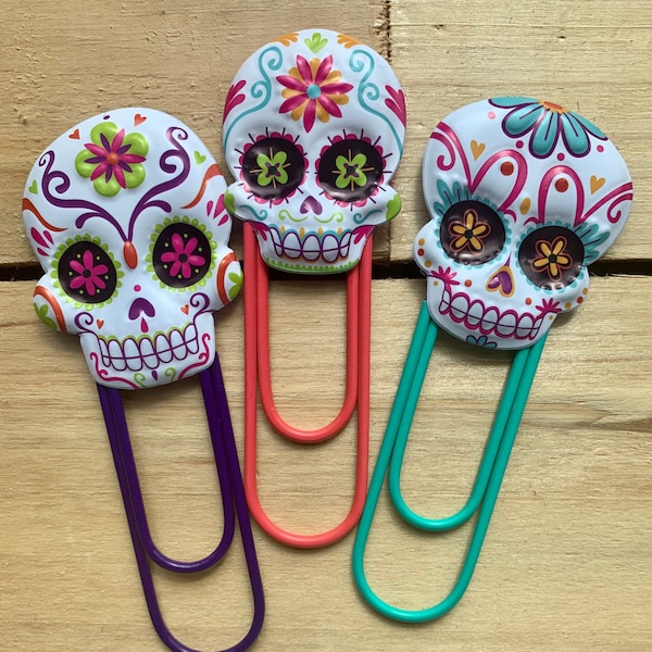 Giant White Cavaleras | Set of 3 | Bookmarks | Sugar Skull Journal | Day of the Dead Planner | Stationery Clips | Decorative Paper Clips