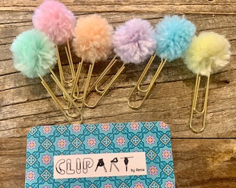 Pastel Pom Paper Clips | Set | Cute Bookmarks | Bullet Journal Page Marker | Planner Clip | Stationery Clips | Decorative Paper Clips
