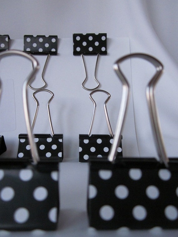 Binder Clips Classic Polka Dots Black White Preppy Journal
