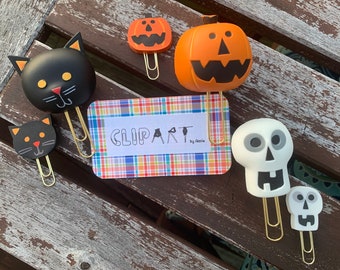 Halloween Trio Paperclip Set | Black Cat | Skull | Jack o Lantern | Squishy | Cute | Office | Journal | Planner | Teacher | School