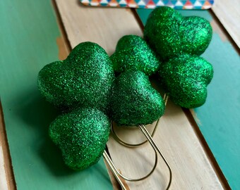 Green Glitter Shamrock Paper Clips | Journal | Cute | Office | Gift | Teacher | School | Planner | Work | St. Patrick’s | Paperclip