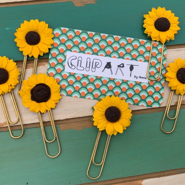 Sunflower Paper Clips | Cute Bookmarks | Bullet Journal Page Marker | Planner Clip | Stationery | Decorative Paper Clips
