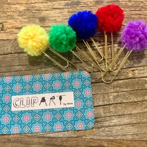 Primary Pom Paper Clips | Set | Cute Bookmarks | Bullet Journal Page Marker | Planner Pom Clip | Stationery Clips | Decorative Paper Clips