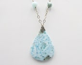 Larimar Pendant Sterling Silver Chain Peruvian Opal Beads