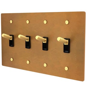 Unlacquered Brass Toggle Light Switch – Aged Wall Plate with Matching Screws – Knurled Gold Switch