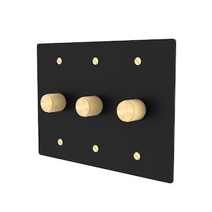 Brass Dimmer Light Switch – Solid Brass Knurled Knob with Modern Black Wall Plate