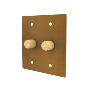 Aged Brass Rotary Dimmer – Solid Unlacquered Plate with Knurled Knobs – Vintage Patina Look