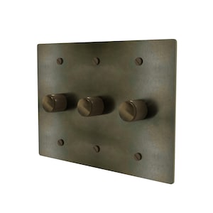 Antique Bronze Brass Rotary Dimmer Switch – Solid Brass Knurled Knobs with Aged Wall Plate