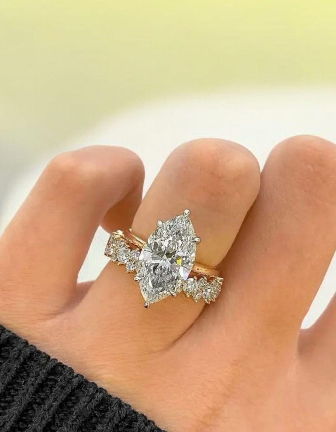 Marquise Cut Unique Engagement Ring Set 4ct Solid Gold Marquise ...