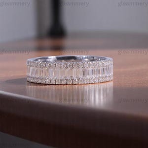 Half Eternity Moissanite Diamond Baguette And Round Eternity Wedding Band Engagement Matching Band Perfect Anniversary Gift For Her
