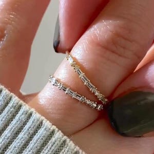 Baguette Cut Moissanite Wedding Band, Minimalist Engagement Band, Round Stone Half Eternity Band, Anniversary Gift, Band For Women.