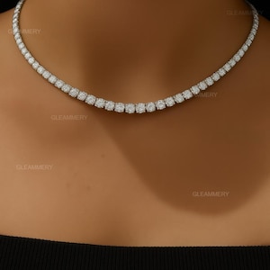 10 Carat Diamond Tennis Necklace Lab Grown Diamond IGI certified E Color / VS1-VS2 Clarity full tennis necklace round cut diamonds 14k gold