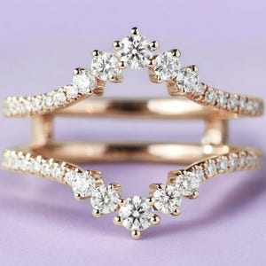 Vintage Moissanite Double Curved Wedding Band Rose Gold Moissanite Ring Enhancer Stacking Matching Promise Custom Wedding Rings For Women