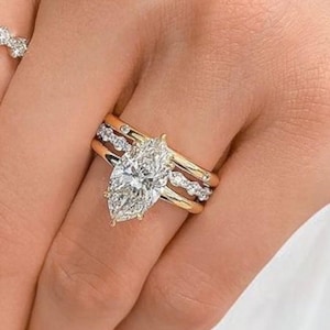 2.5CT Marquise Cut Moissanite Engagement Ring With Two Eternity Band Set Vintage Bridal Ring Set Unique Wedding Ring Set Round  Promise Ring