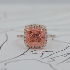 5.50CT Cushion Cut Engagement Ring, Peach Pink Cushion Wedding Ring, Pink Moissanite Ring, Bridal Wedding Ring, Anniversary Gift