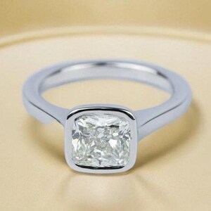 3CT Cushion Cut Solitaire Ring, Moissanite Engagement Ring, Bezel Set Ring, Wedding Anniversary Ring Gift For Women